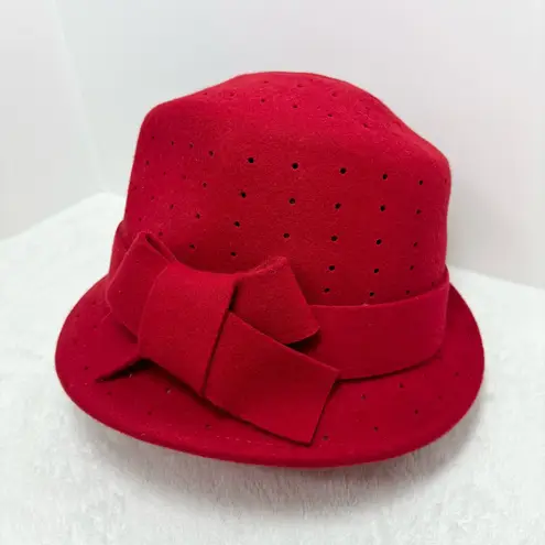 Midnight Velvet 100% Wool Fedora Red Hat with Bow