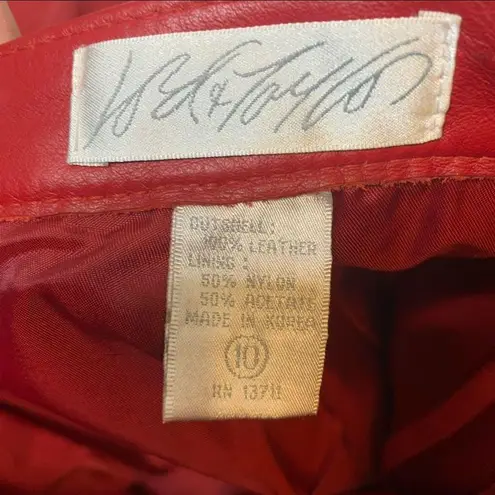 Vintage red Leather 80’s lord & Taylor set skirt jacket double breasted 8 10