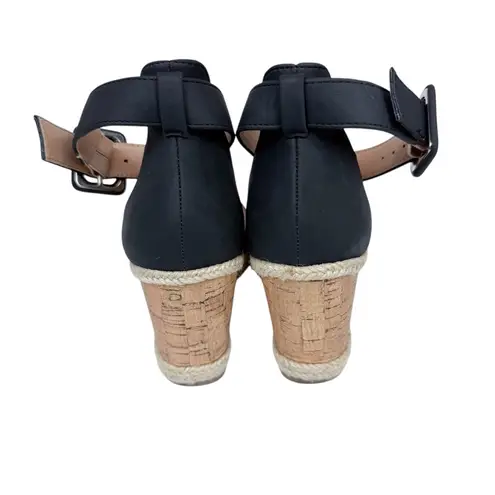 Journee Collection Telyn Espadrille Wedge Sandals Black Faux Leather Size 6.5