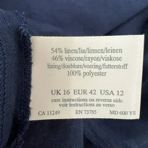 Laura Ashley Vtg Sz 12 Dress Linen Blend Midi Lagenlook Sleeveless Classic Navy