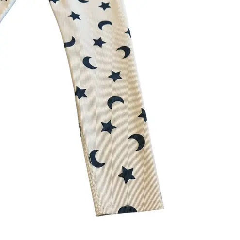 Beach Riot Sport Cream Ribbed Leggings Moon Star Print Stretch Athletic Medium