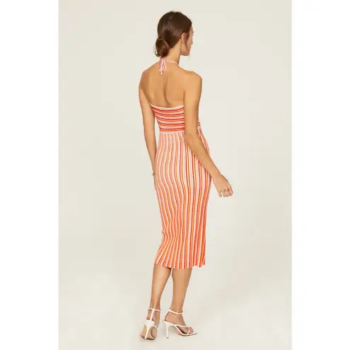AMUR Valena Red Orange Pink Striped Knit Halter Neck Sleeveless Midi Dress Small