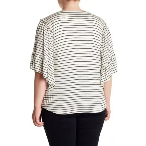 Bobeau Plus Size Stripe Flounce Sleeve Tee NEW