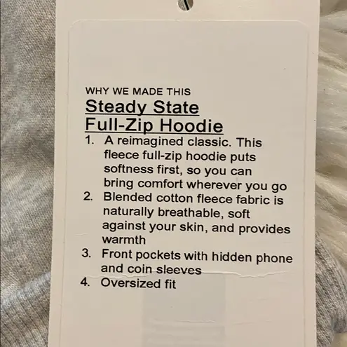 Lululemon  Athletica Gray Hoodie Steady State Full Zip Hoodie  brand new