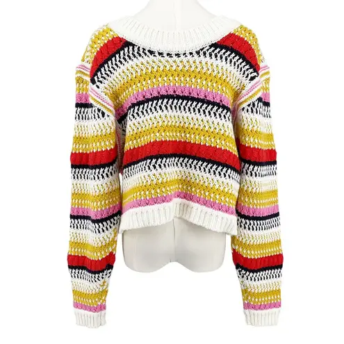 DeLuc Ayden Chunky Knit Crop Cardigan Sweater Striped Size Large Yellow