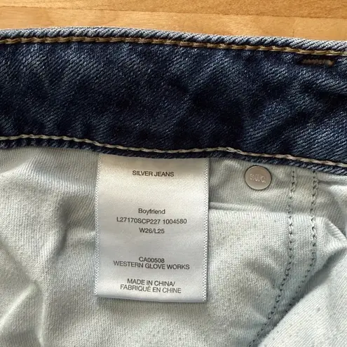 Silver Jeans Silver Boyfriend Mid-Rise Factory Distressed Cropped Jeans, 26