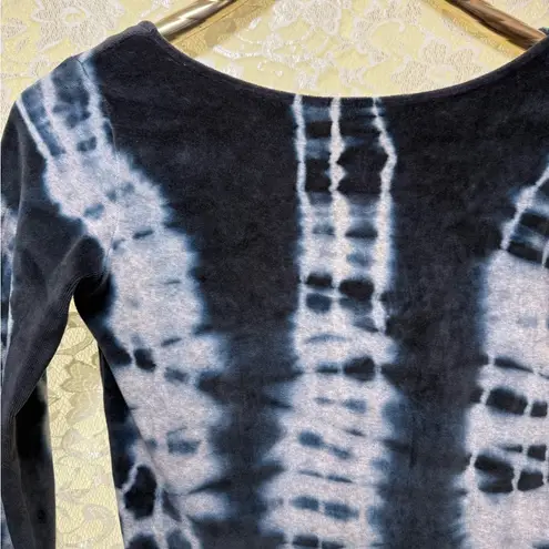All Saints velvet velour tie dye long sleeve thong bodysuit dark navy small euc
