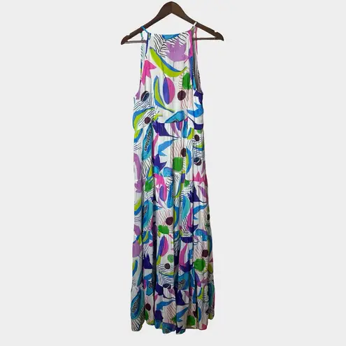 Oliphant Cotton Silk Tiered Maxi Dress Size Medium Multicolor Tassel