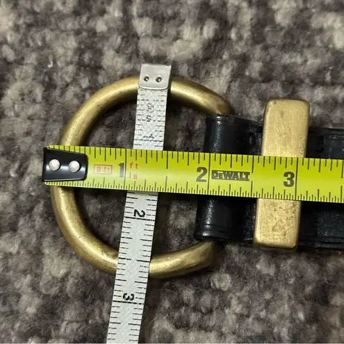 None Vintage Y2K Size M Black Leather Round Solid Brass Buckle Belt