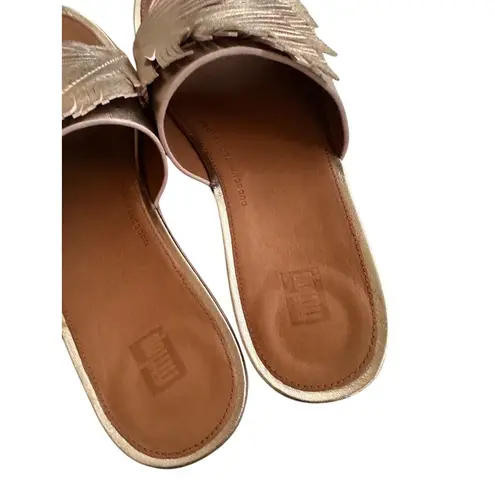 FITFLOP Rose Gold Leather Feather Cut Slide Sandals Size 8 Pink