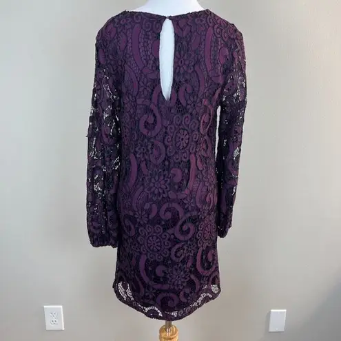 Sunday in Brooklyn Mini Dress S Purple Lace Lined Joy Long Sheer Sleeve Shift