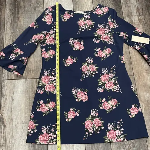 Hot Gal NWT 3/4 Sleeve Floral Mini Dress Navy Blue With Pink White Flowers Large