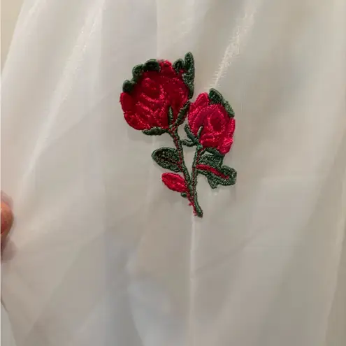 VTG 60’s Beau Monde Chiffon Babydoll Short Gown Rose Appliqué White Sz S Sexy