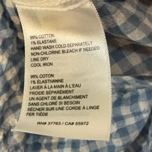 Rafaella XL Blue White Gingham Button Front Shirt Stretch Cotton Blouse Cottage