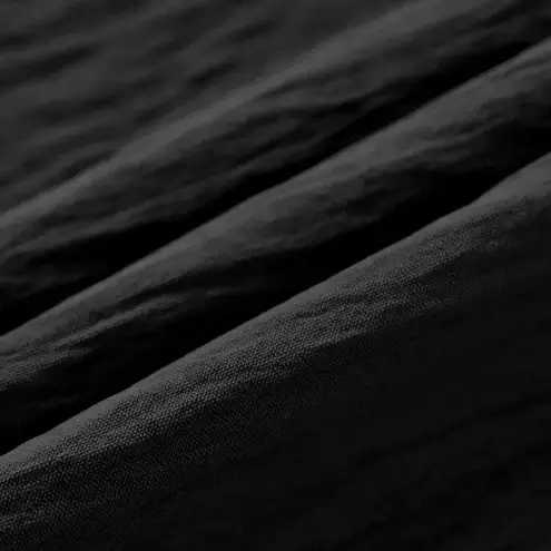 NEW Black Smocked Waist Button Front Long Puff Sleeve Midi Dress Size L