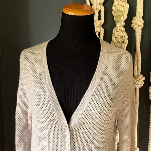 S&C 100% Cashmere Open Knit Mixed Media Unique Cream Cardigan Sweater M Bohemian Size M