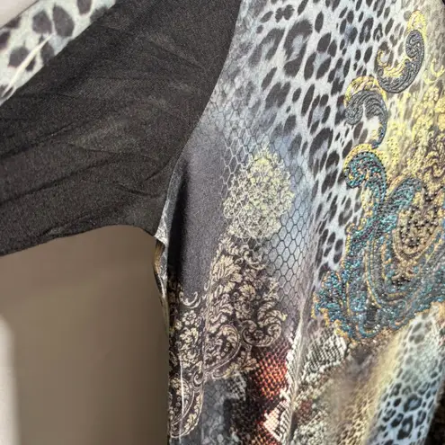 Jess & Jane Y2K Top Studded Shark Bite Hem Womens XL Animal Print USA Made Black