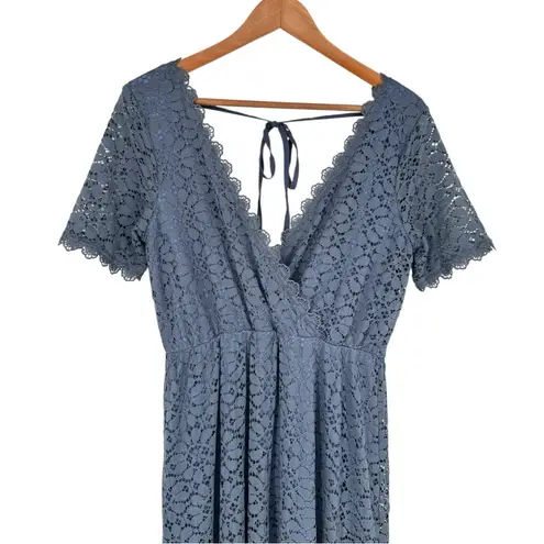 Baltic Born  Venice Lace Maxi Dress size Large Slate Blue Surplice V Neckline