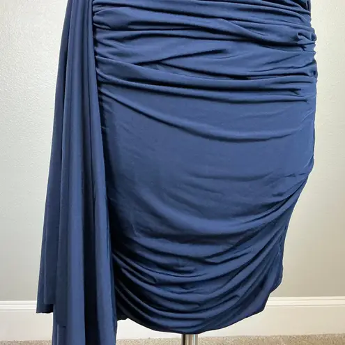 XScape One Shoulder Sleeveless Bodycon Mini Sheath Cocktail Dress Blue Size 10