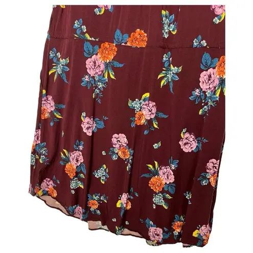 Torrid  Shirt Dress Womens 2 Floral Mini Challis Zip Front V Neck Pocket Burgundy