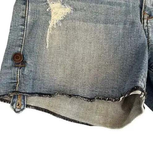 Eunina Blue Denim Cotton High Rise Front Button Closure Raw Hem Jeans L #1042