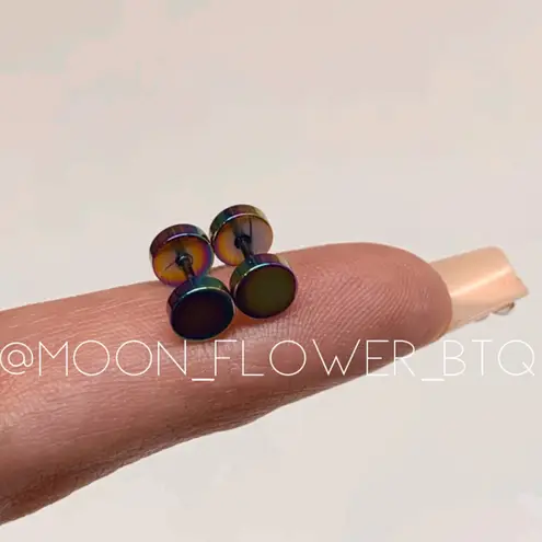 Rainbow Stainless Steel Flat Barbell Earrings 6mm Purple