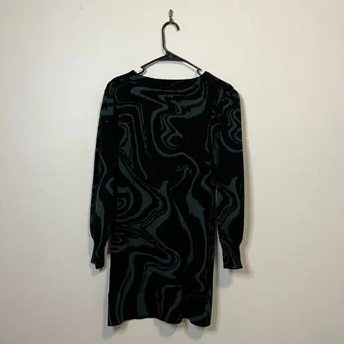 Lucy Paris Green Black Balloon Sleeve Mini Short Sweater Long Sleeve Dress Small