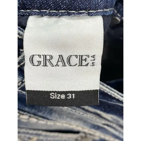 GRACE IN LA New jeans Womens sz 31 embellished pockets aztec lace denim bootcut