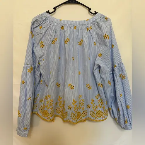 ZARA  Blouse‎ FLORAL EMBROIDERY Stripe VOLUMINOUS Sleeve Size Small