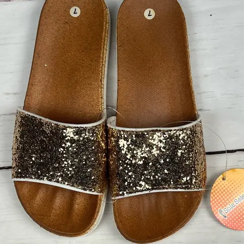 Sole Society Sole Selection Womens Golden Glitter Style Slide Sandals Sz 37