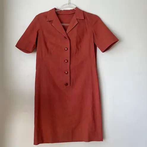 Vintage Red Orange Collared Button Front Utility Shirt Dress S