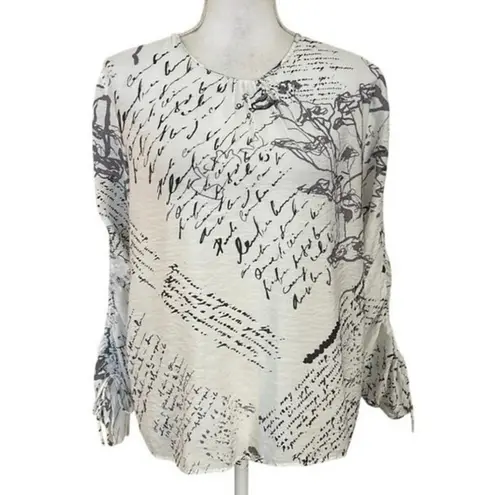 Desigual Size M All Over Print Blouse Cinch Tie Sleeves Artsy Art To Wear