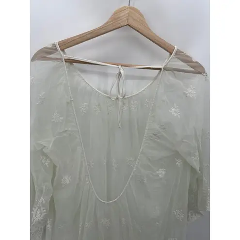 Bikini Lab Cover-Up Women LARGE White Sheer Lace Embroidered Tie Back Swim