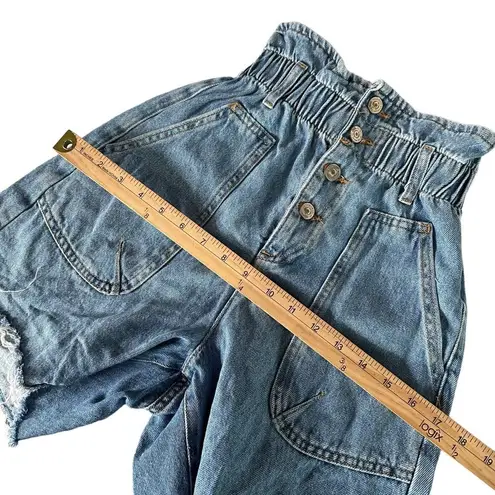 ZARA  High Rise Denim‎ Shorts Paper Bag Button Fly Blue Cut Off Women's Size 0