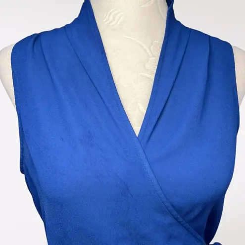 Trouvé Royal Blue Sleeveless Wrap Blouse Side Tie Silky Chiffon XS