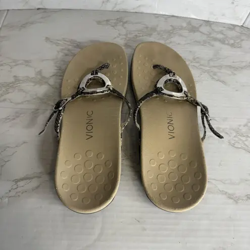 Vionic Karina Sandals Womens Size 10 Tan Snake Print Thong Arch Support Ring