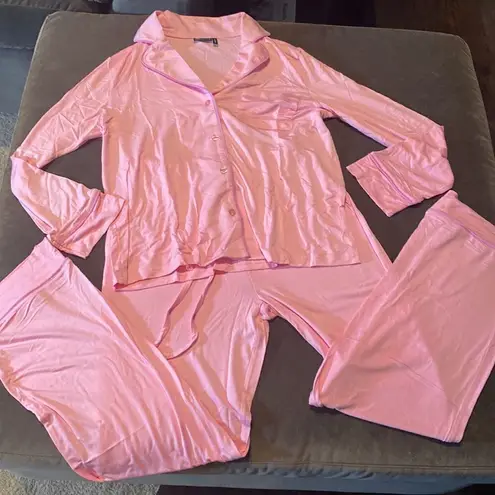 ASOS Design Women’s Long Sleeve Shirt & Pants Pajama Set Pink Piping Size 4 NEW