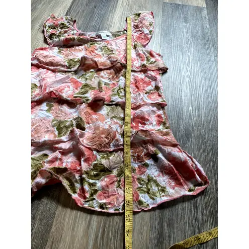 Dress Barn  Y2K Dainty Floral Pink Ruffle Top Small‎ Fairycore Feminine Balletcore
