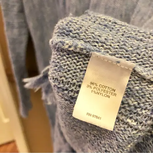 J Jill Fringe Knit Button Back Marled Tunic Sweater Blue Medium