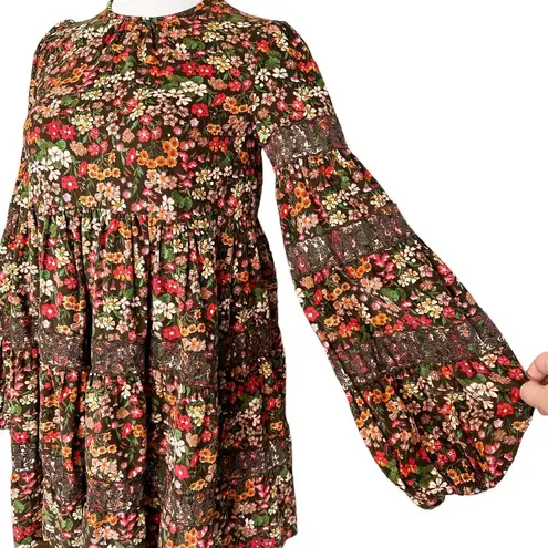 ByTimo NEW Baby Cord Shift Dress Floral Corduroy Lace Tiered Brown Multi XS
