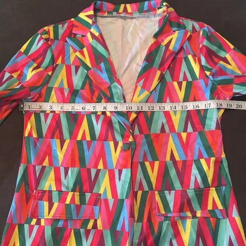 Colorful 2 Piece Casual Outfit Blazer & Short Set Multicolored Triangle Size 6/8