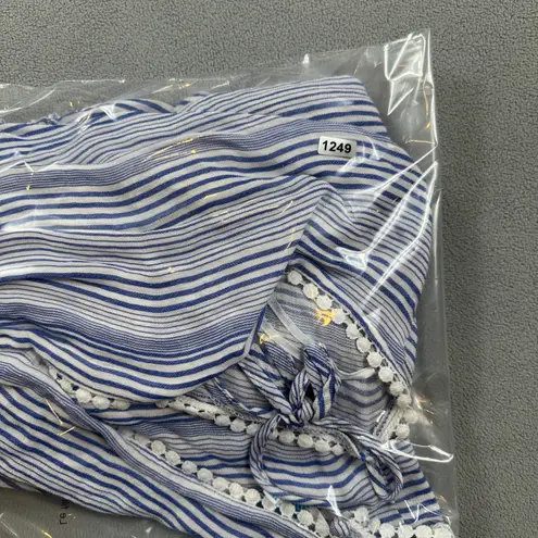 Blue Island Cover Up Dress S Striped V Neck Tassel Accents Smocked Waist Beach