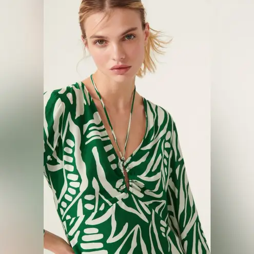 Ba&sh Thesee Green Printed Halter Bodice Flared Sleeves Shift Dress FR Size 1