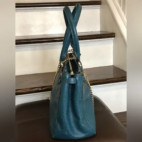 Henri Bendel CARLYLE Caviar Tumbled Teal Leather Satchel Bag with Original Strap