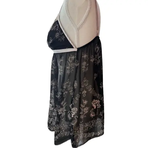 Y2K Sheer Black Baby Doll Lace Slip Top L Peacocks Floral Fairy Goth Romantic Size L