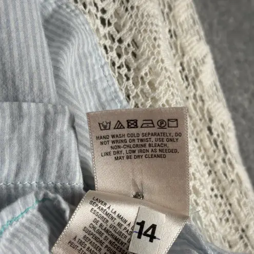 Holding Horses Shirt Womens Small Blue White Striped Crochet Button Down Top