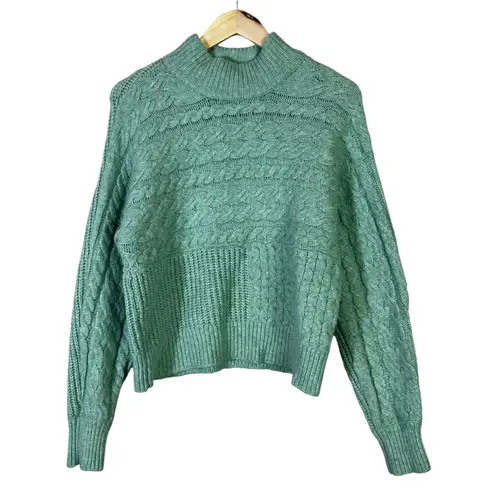 Witty Fox Cable Knit Mock Neck Sweater Womens S Green Textured Cozy Winter