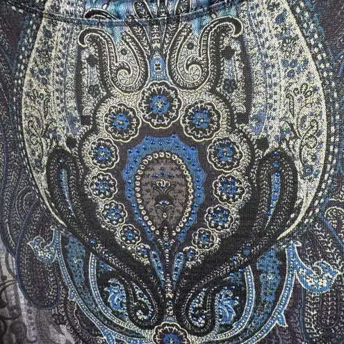 World Unity Pullover Sweater Women 2X Blue Gray Bling Mandala Kangaroo Pocket