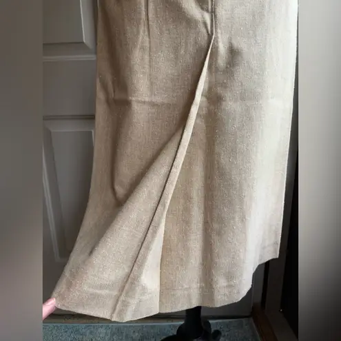 NOS 80s vintage Halston III linen silk blend pocket midi skirt, size 10 Tan