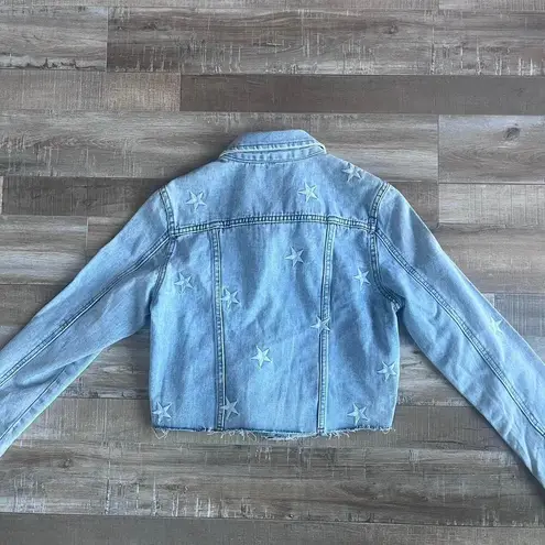 Star Embroidery Light Wash Blue Denim Jacket Size S